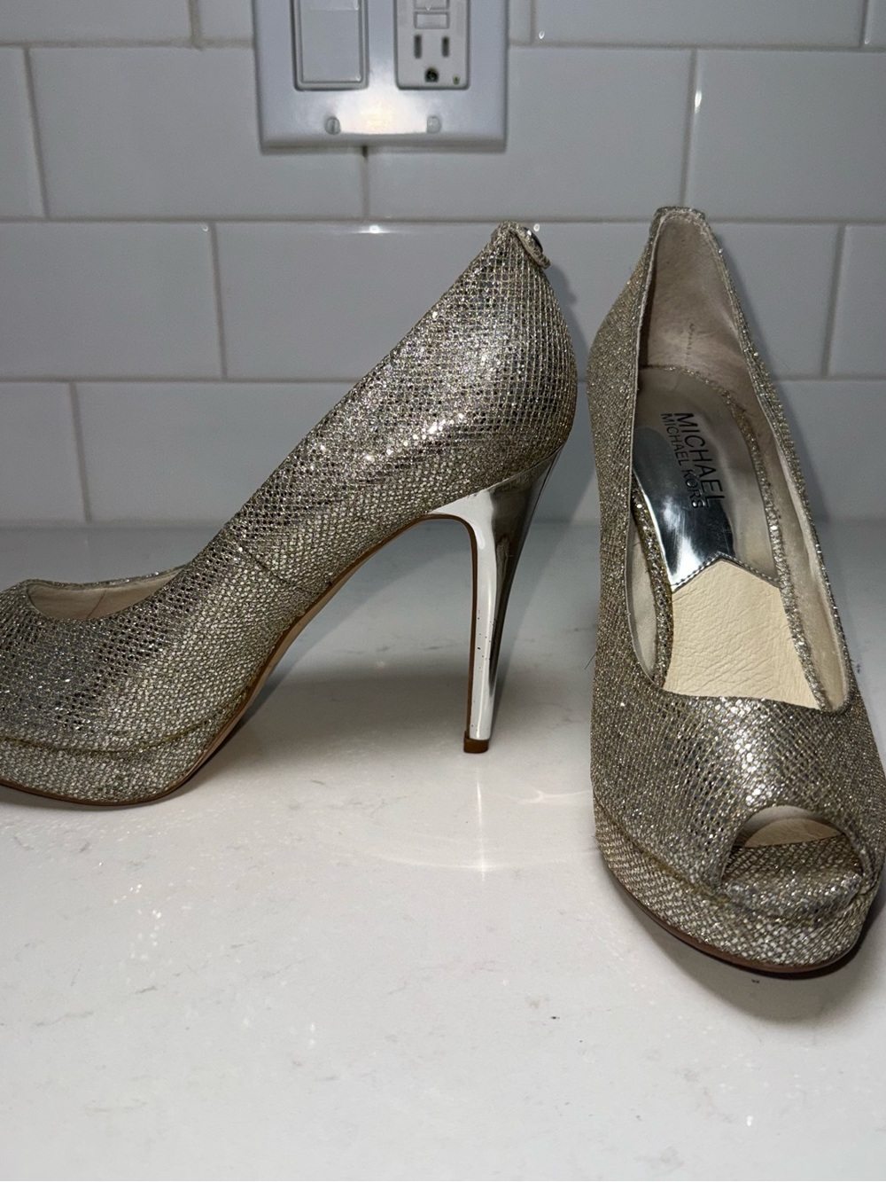 Michael Kors Sparkling Gold Peep-Toe High Heels